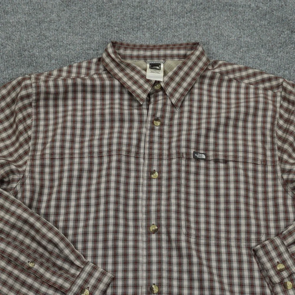 The North Face Shirt Mens Large Brown Plaid Long Sleeve Hiking Outdoor Button Up